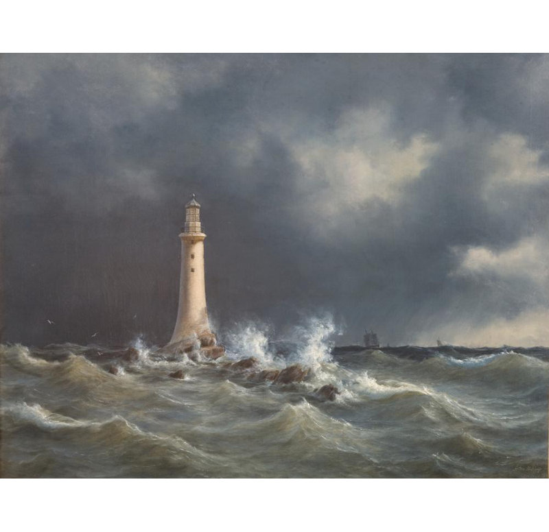 "Eddystone Lighthouse" par Anton Melbye - Art mural sur toile tendue avec châssis, H 18 po x l 14 po