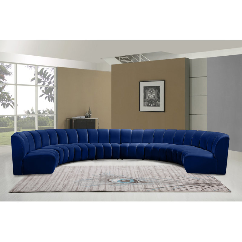 Canapé modulaire en velours Infinity, Velours bleu marine, 8 pièces