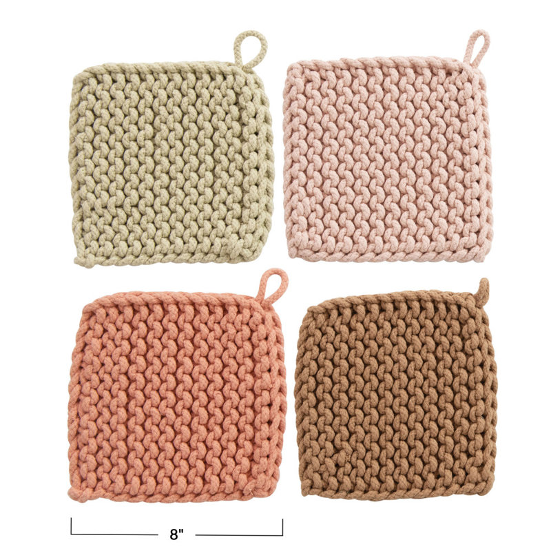 Creative Co-Op Cotton Potholder Set, Pink/Green