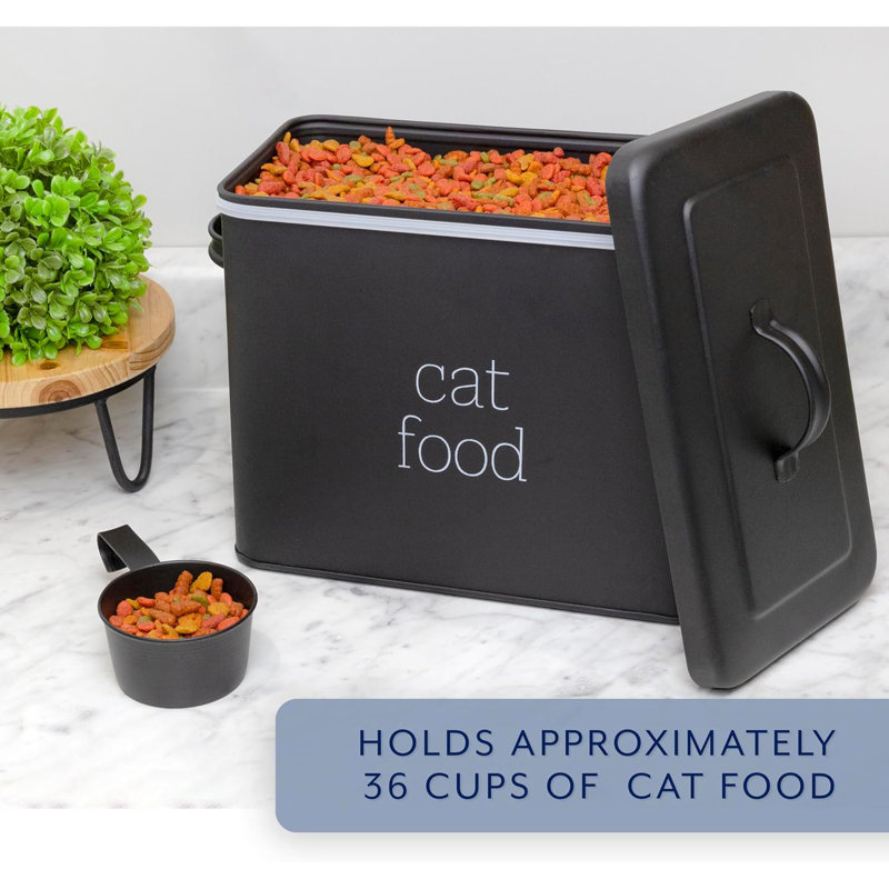 Farmhouse Cat Food Container; Enamel Look Rustic Cat Food Bin With Scoop