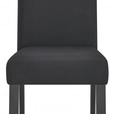 5pc Counter Height Dining Set Square Concrete Gray Color Table Black Fabric Upholstered Chairs Wooden Leg Dining Room Furniture