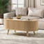 Table basse ovale à plateau relevable de 42,5 po avec rangement, table centrale en chêne de style Mid-Century avec panneau cannelé, pieds en bois massif et compartiment caché pour le salon-1425173870