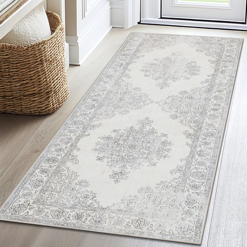 Sabrenna Paige Distressed Ivory Machine Washable Area Rugs, Runner 2'6" x 6'