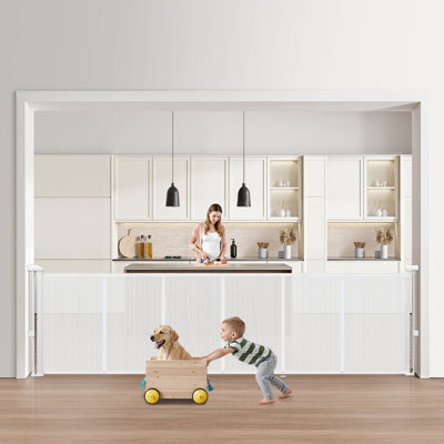 Retractable Baby Gate 34 in Tall Extend to 110 in Wide for Kids or Pets White