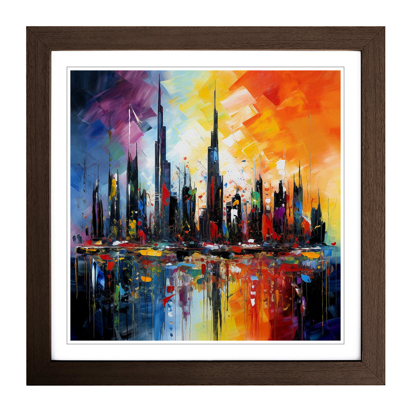 City Of Dubai Abstract Expressionism - Single Picture Frame Print on Wood, Walnut