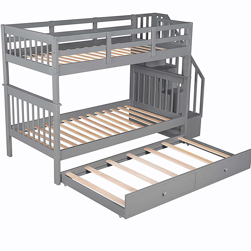 Lit superposé simple au-dessus de simple avec lit gigogne simple pour chambre à coucher, adulte, gris Stairway, Gris