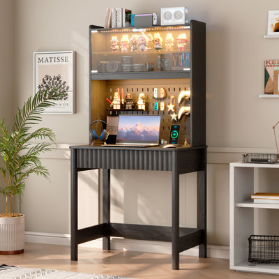 Bureau d'angle de 162,5 cm de haut avec éclairage DEL et prise électrique, bureau d'ordinateur pour bureau à domicile