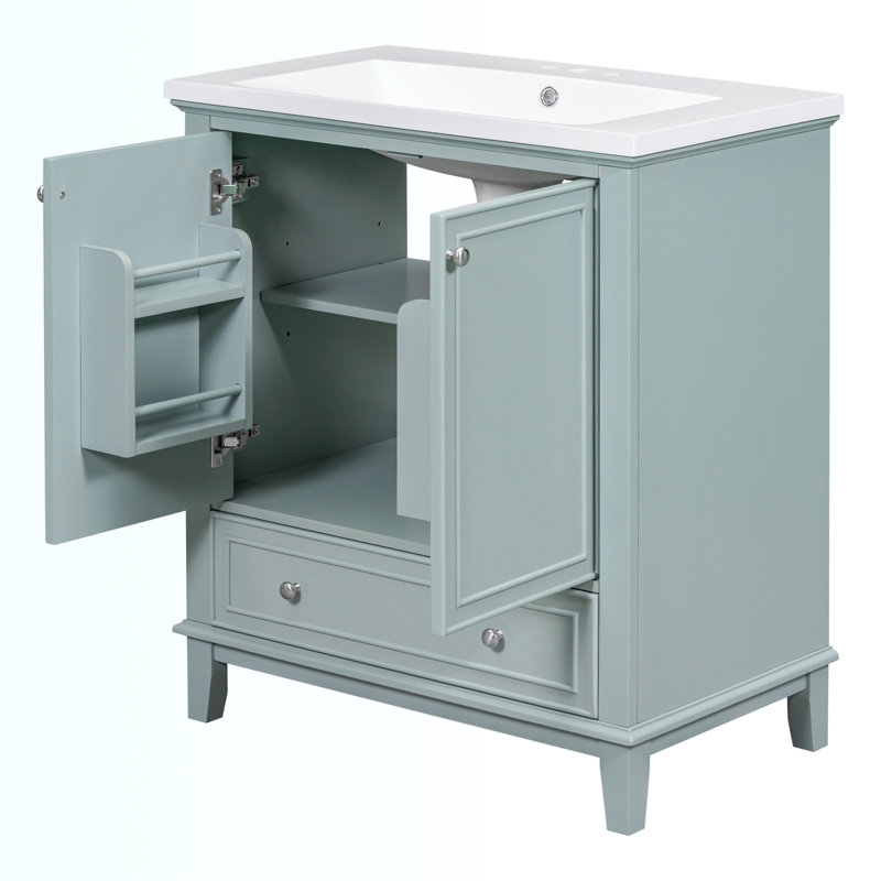 Shritan 30'' Single Bathroom Vanity with Ceramic Top, Green