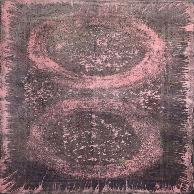 Tapis contemporain rose / brun, Carré 8 pi