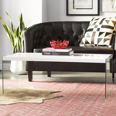 Coffee Table, Accent, Cocktail, Rectangular, Living Room, 44"L, Tempered Glass, Glossy White, Clear by Ivy Bronx