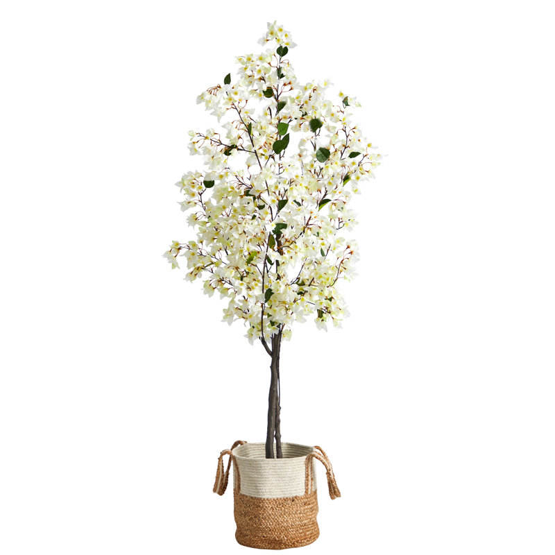 Argent 72'' Faux Foliage Tree in Cotton Basket, Pink