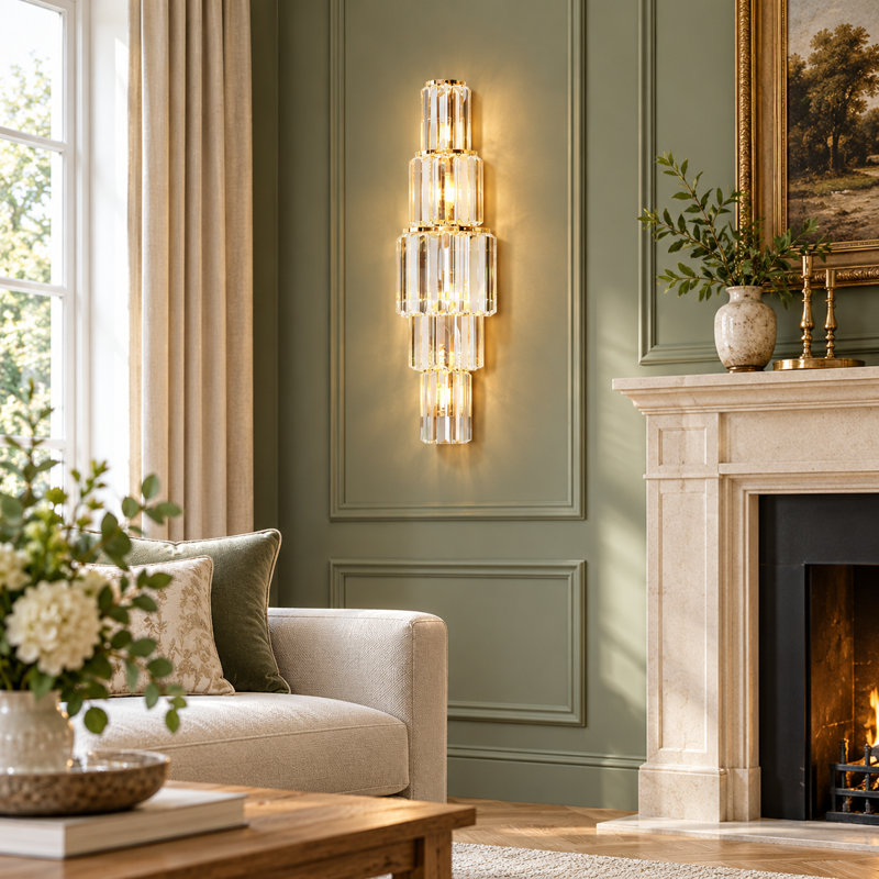 Crystal and Copper LED Corner Wall Light