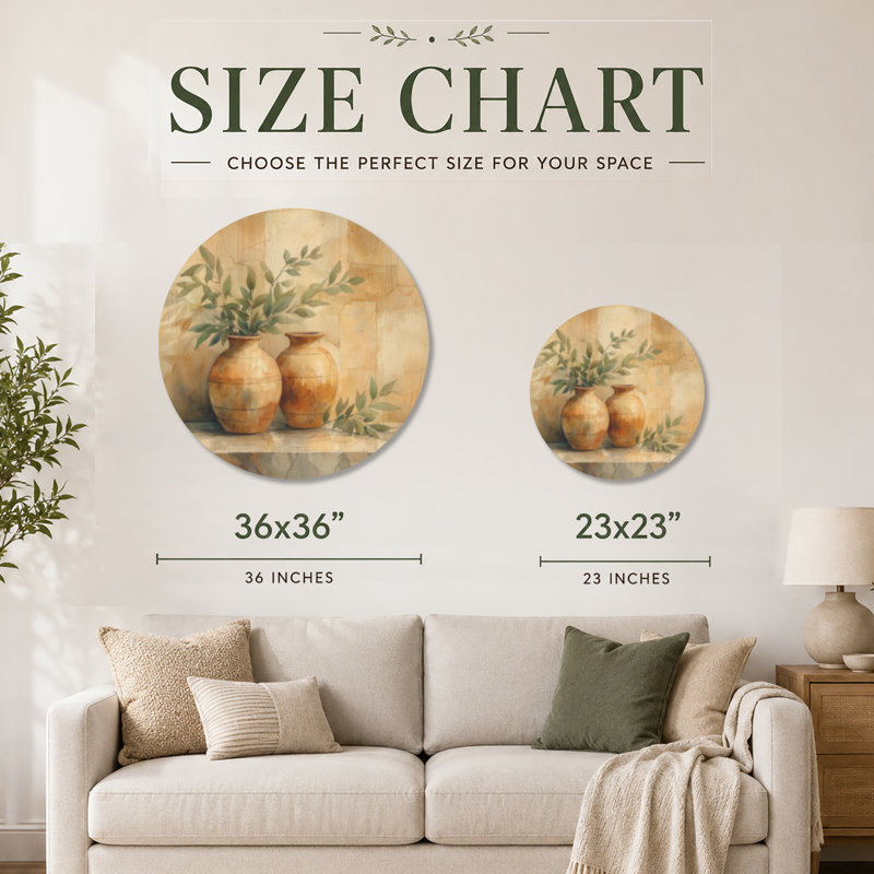 «Pottery Amphora Greek Still Life I» - impression d'art mural rond en bois bohémien, Rond 36 po