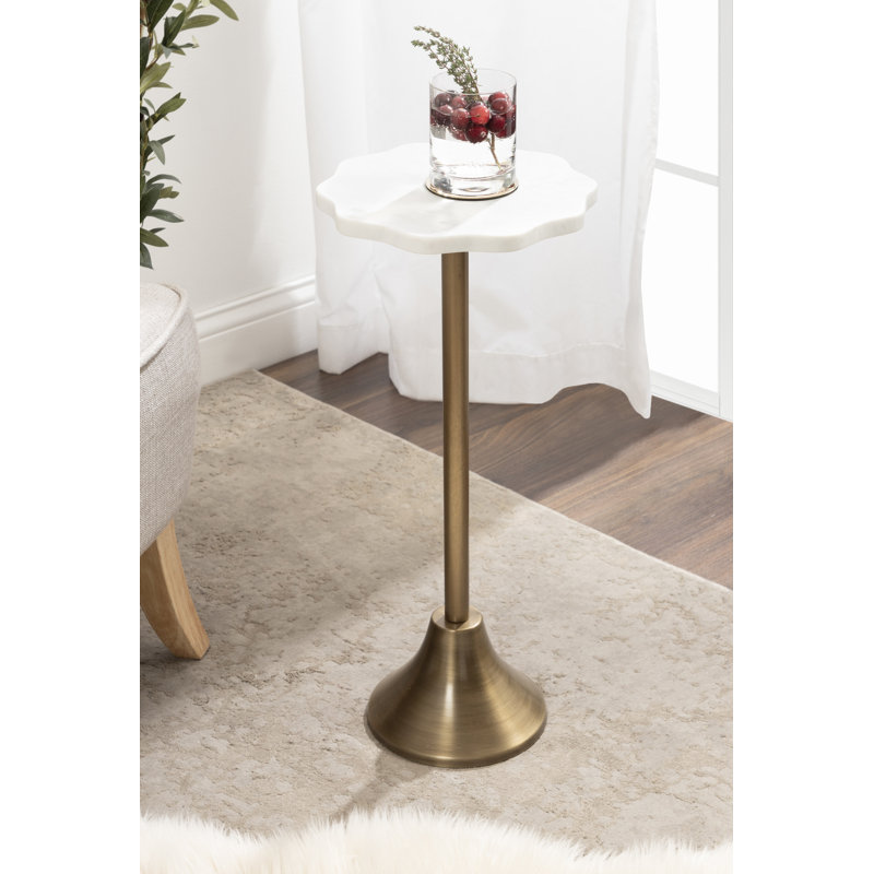 Round Marble and Metal Drink Table, Gold