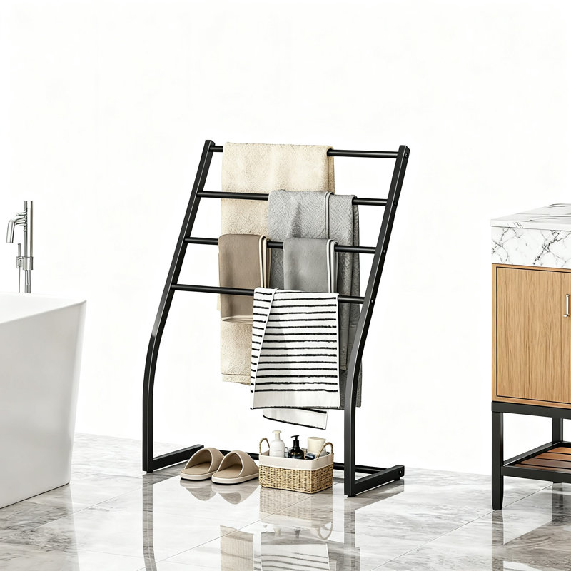 Free Standing Metal Towel Drying Rack (Black)