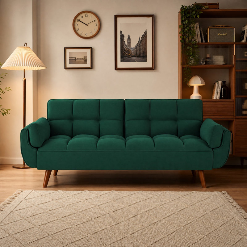 Linen-Upholstered Folding Sofa, Adjustable Recliner-Style Sofa Bed, Suitable For Living Rooms, Apartments, Or Offices, Green