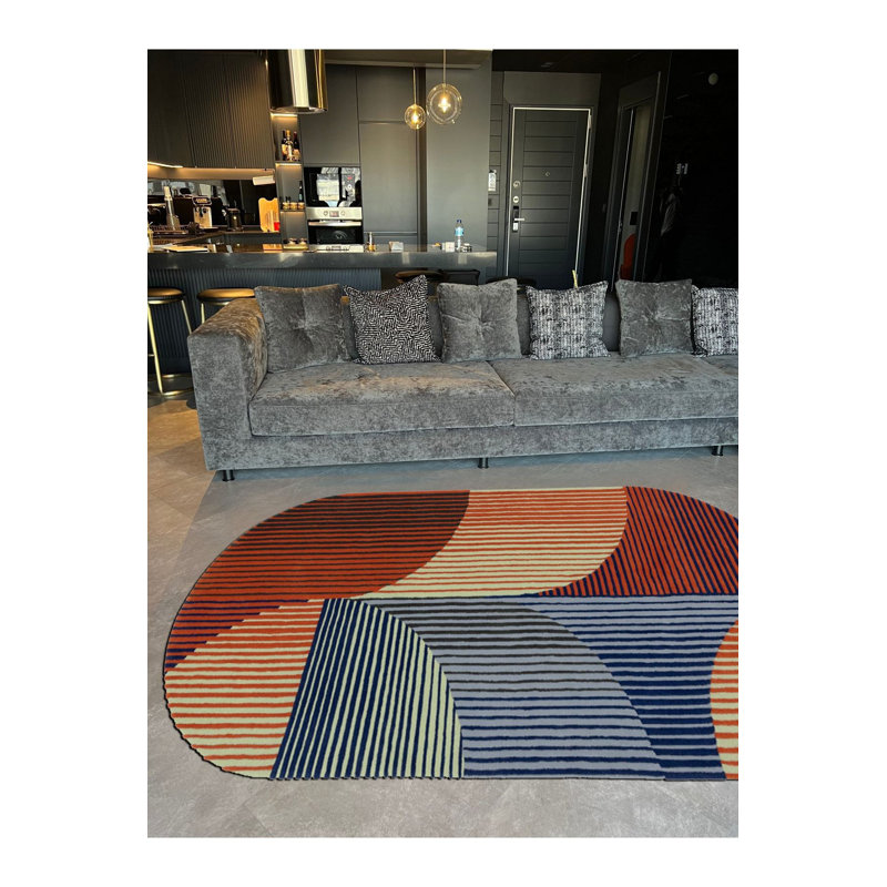 Tapis lavable multicolore de style européen minimaliste et géométrique, Ovale 3 pi 3 po x 4 pi 11 po