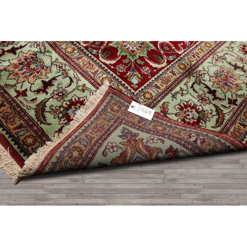 Tapis oriental rouge 100% laine noué à la main 10 x 14 po, couleur menthe