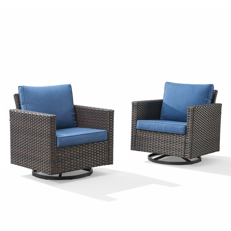 Chaise berçante pivotante en osier avec coussins Kaelahni, Bleu, Brown