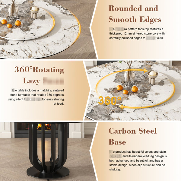 Hokku Designs 53 - Inch Round Sintered Stone Dining Table With Black ...