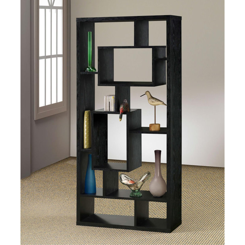 Ivor Geometric Bookcase, (10 Shelves) 67"H x 31.5"W x 11.75"D, Black