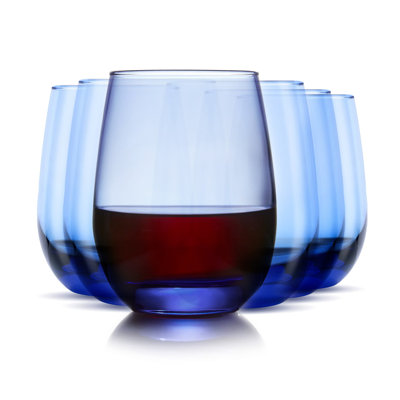 Verres à vin sans pied Libbey Classic Blue, 15,25 onces, ensemble de 6