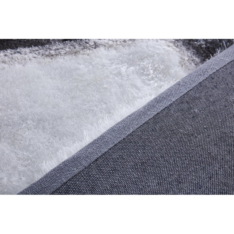 Corey-Leigh Abstract Shag White/Black Area Rug, Runner 2'4" x 8'