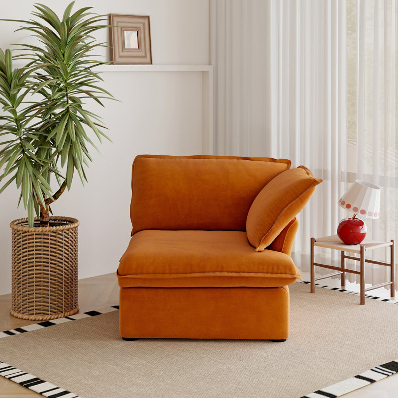 Fairford Left-Armed Upholstered Linen Velvet Slipcovered Chair, Orange
