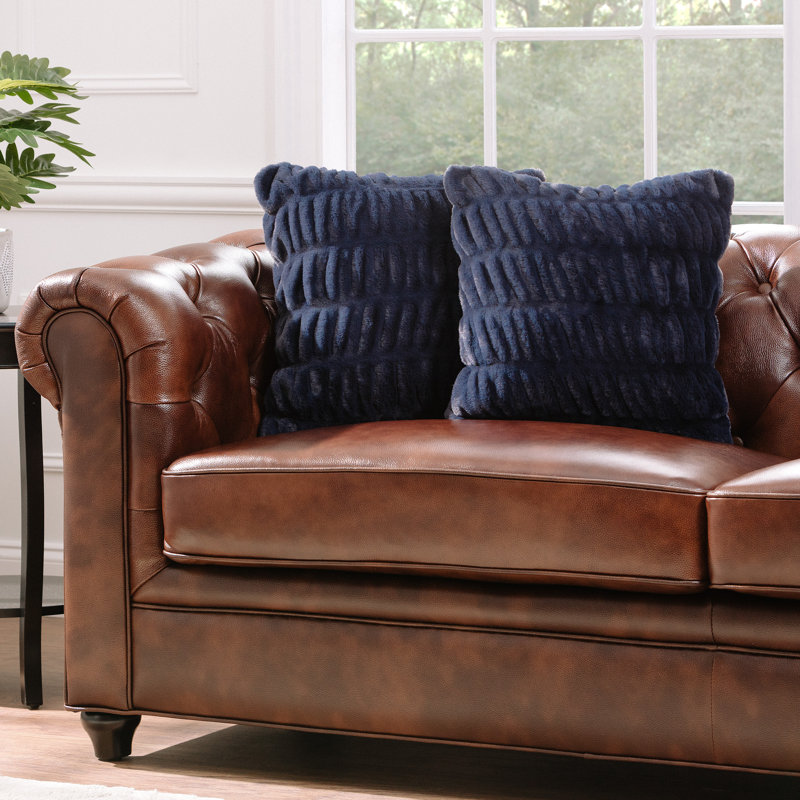 Blue Charcoal Ruched Faux Fur 18" x 18" Pillow Covers Set