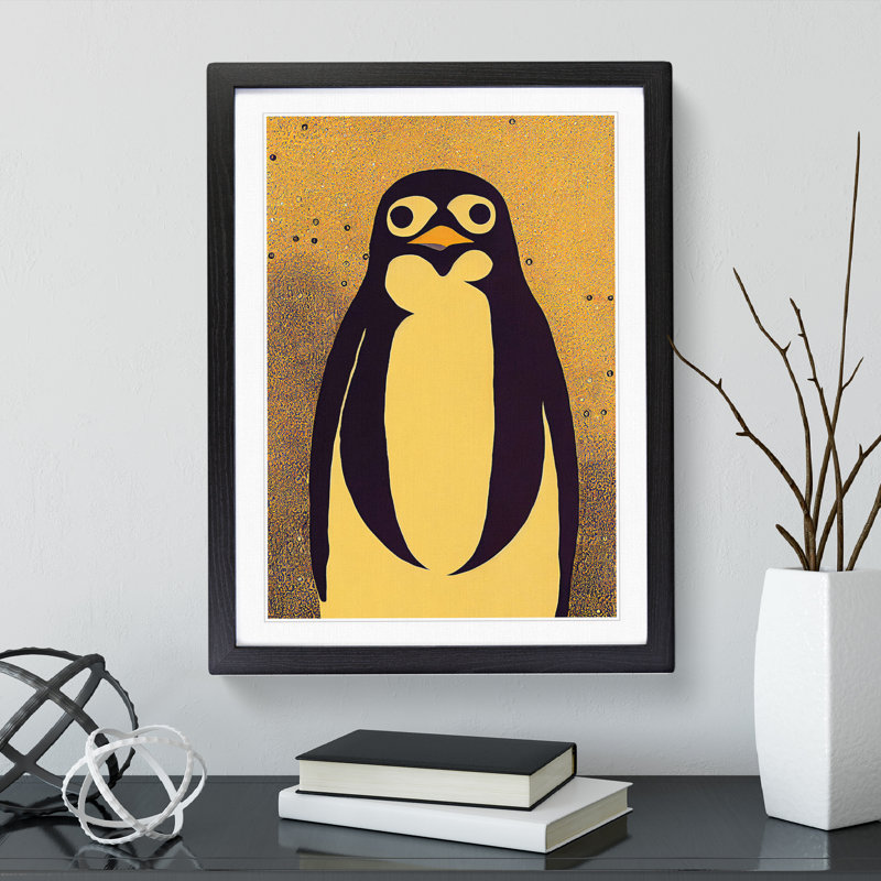 Vintage Penguin - Single Picture Frame Print, 64cm H x 46cm W x 2cm D, Black Framed