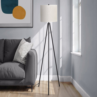 Lighting, 63"H, Floor Lamp, Black Metal, Ivory / Cream Shade, Contemporary