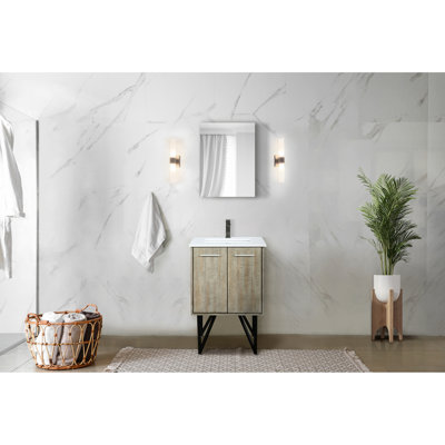 24 po Meuble-lavabo large et rustique, comptoir en quartz blanc, robinet en métal et 18 miroirs - meuble-lavabo longue durée avec teinture, surface de comptoir Scratch