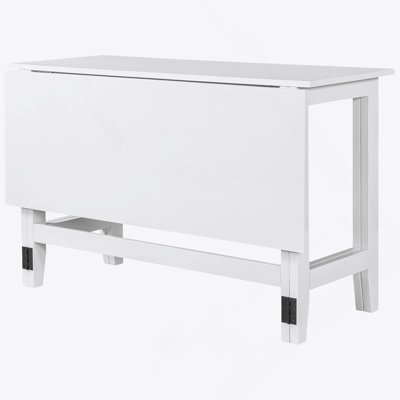 Farmhouse Wood Extendable Dining Table With Drop Leaf For Small Places, White