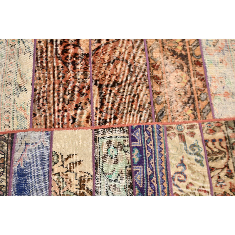 Tapis multicolore tissé à la main à motif patchwork turc rétro idéal pour les petits décors bohémiens