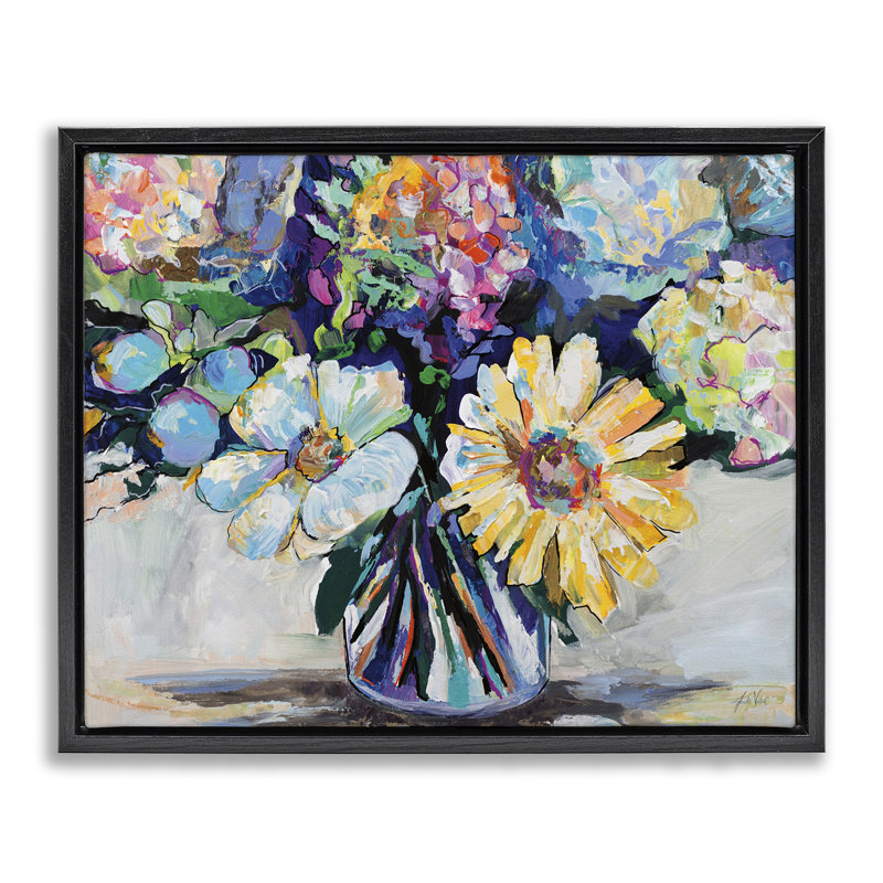 «Exciting Times Bouquet», art mural encadré par Jeanette Vertentes, Cadre flottant noir de jais, H 17 po x l 21 po