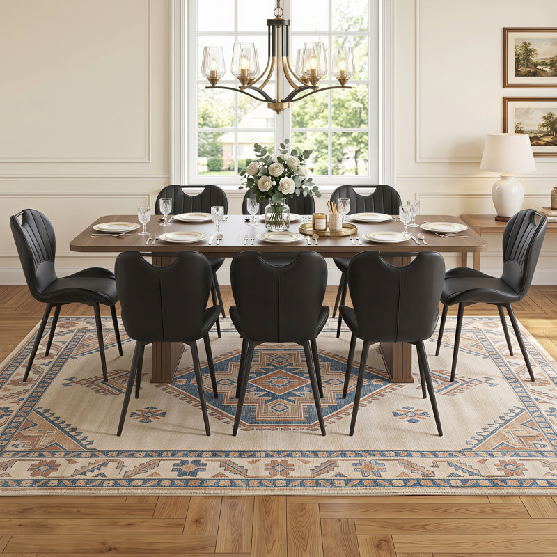 Ensemble de table de salle à manger extensible avec chaises rembourrées et base cannelée, 9 Pieces: Table, 8 Chairs