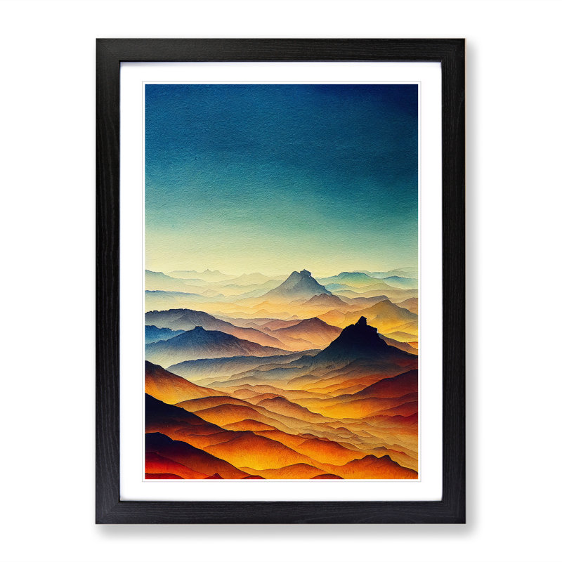 Mountain Landscape Watercolour No.1 - Framed Print, Black, 64cm H x 46cm W x 2cm D