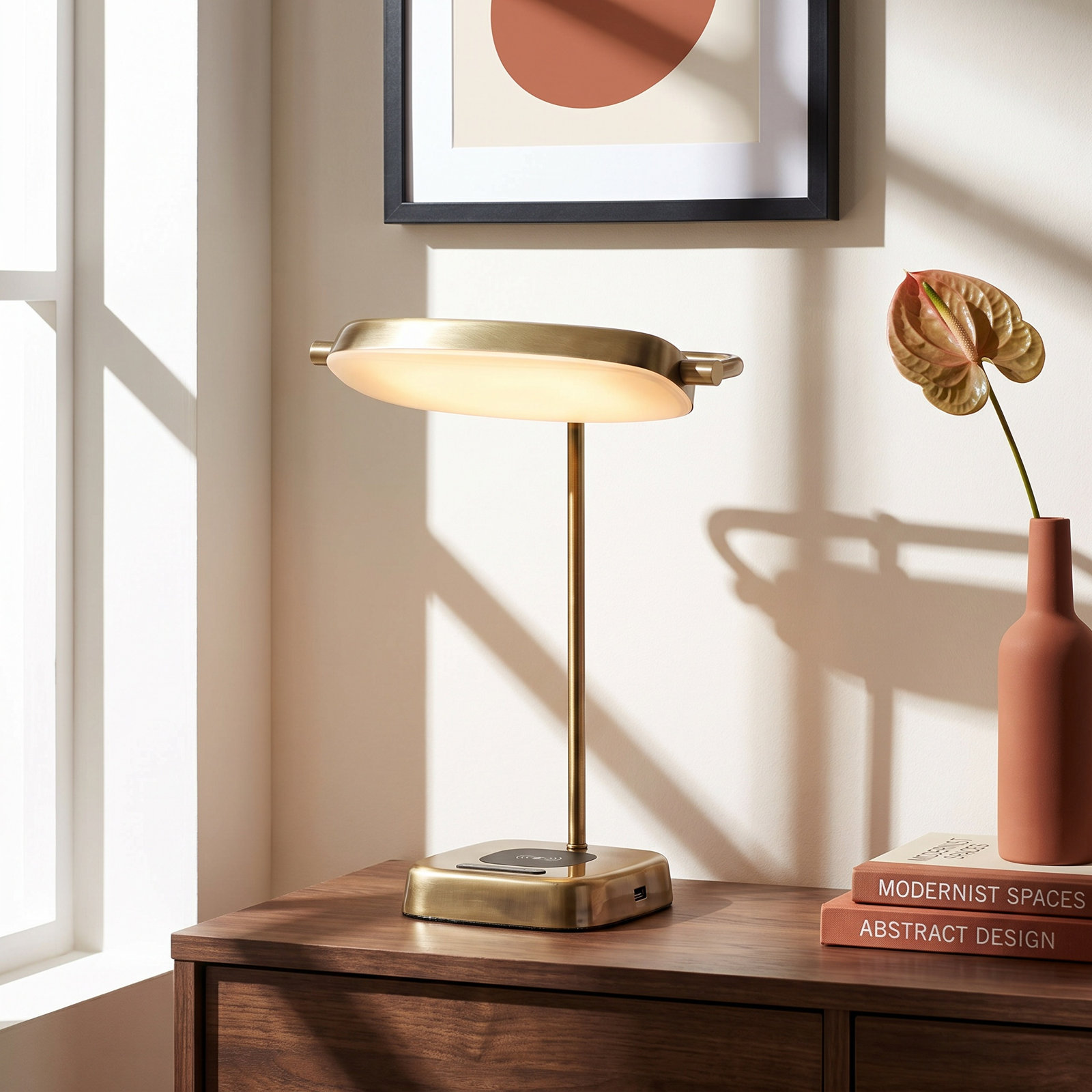 Metal USB Desk Lamp, Antique Brass, Antique Brass w. Frosted Diffuser