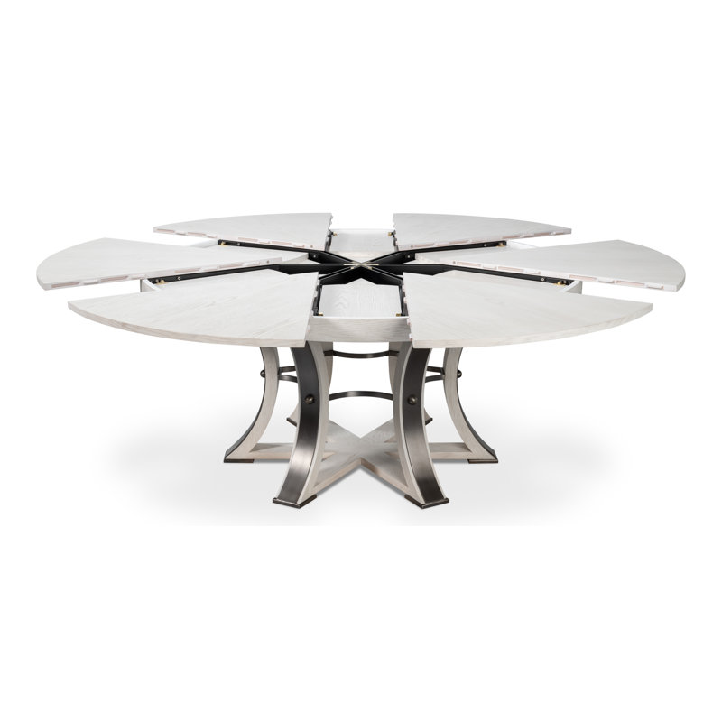 Tower Round Solid Oak Dining Table, Working White/Hammered