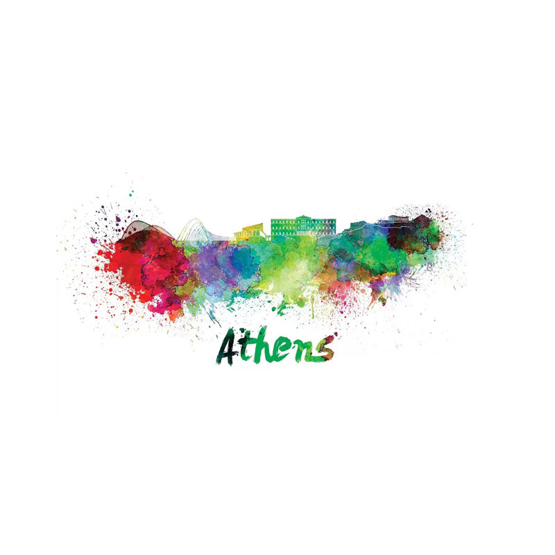 Athens Skyline in Watercolour 1 Piece Wrapped Canvas Wall Art, 30.48cm H x 45.72cm W x 1.9cm D
