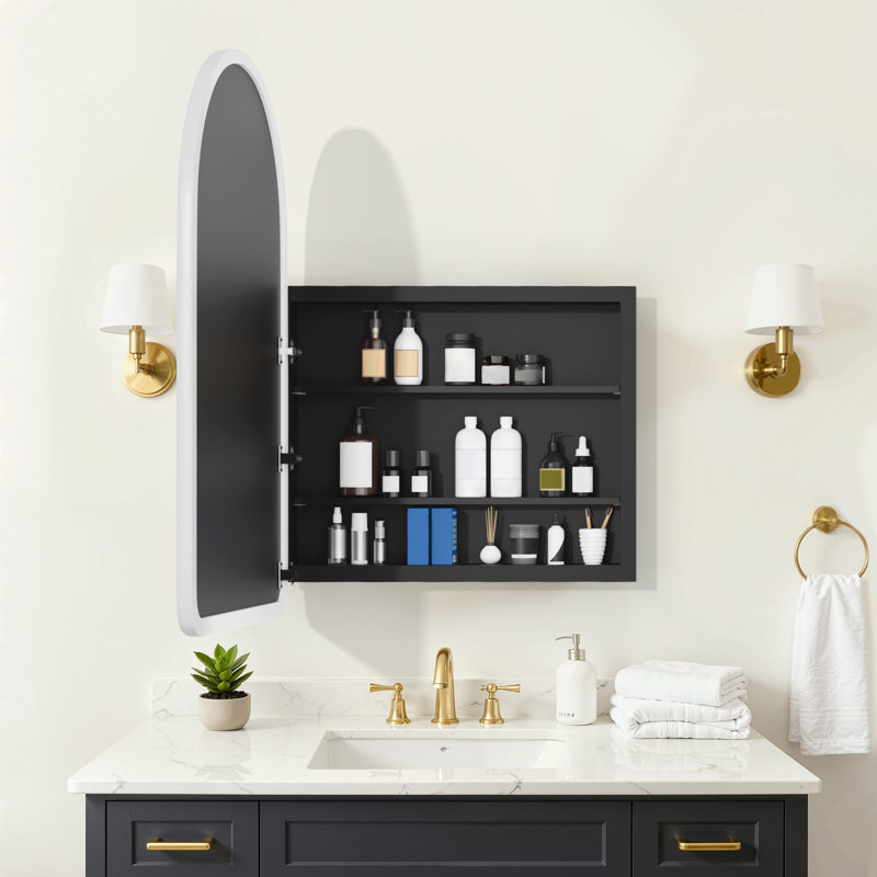 Pharmacie encastrée ou à fixation en surface avec tablettes réglables en miroir, Blanc
