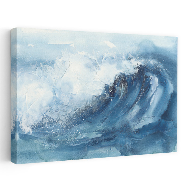 Vagues V - art abstrait bleu océan côtier, H 24 po x l 36 po