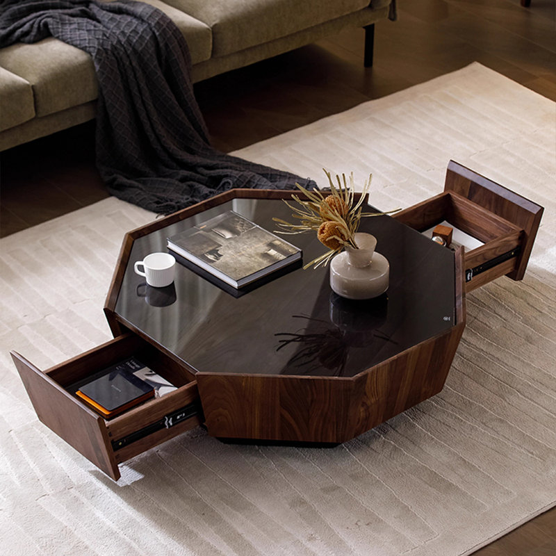 Table basse simple en noyer noir, H 12,4 po x L 39,37 po x l 39,37 po