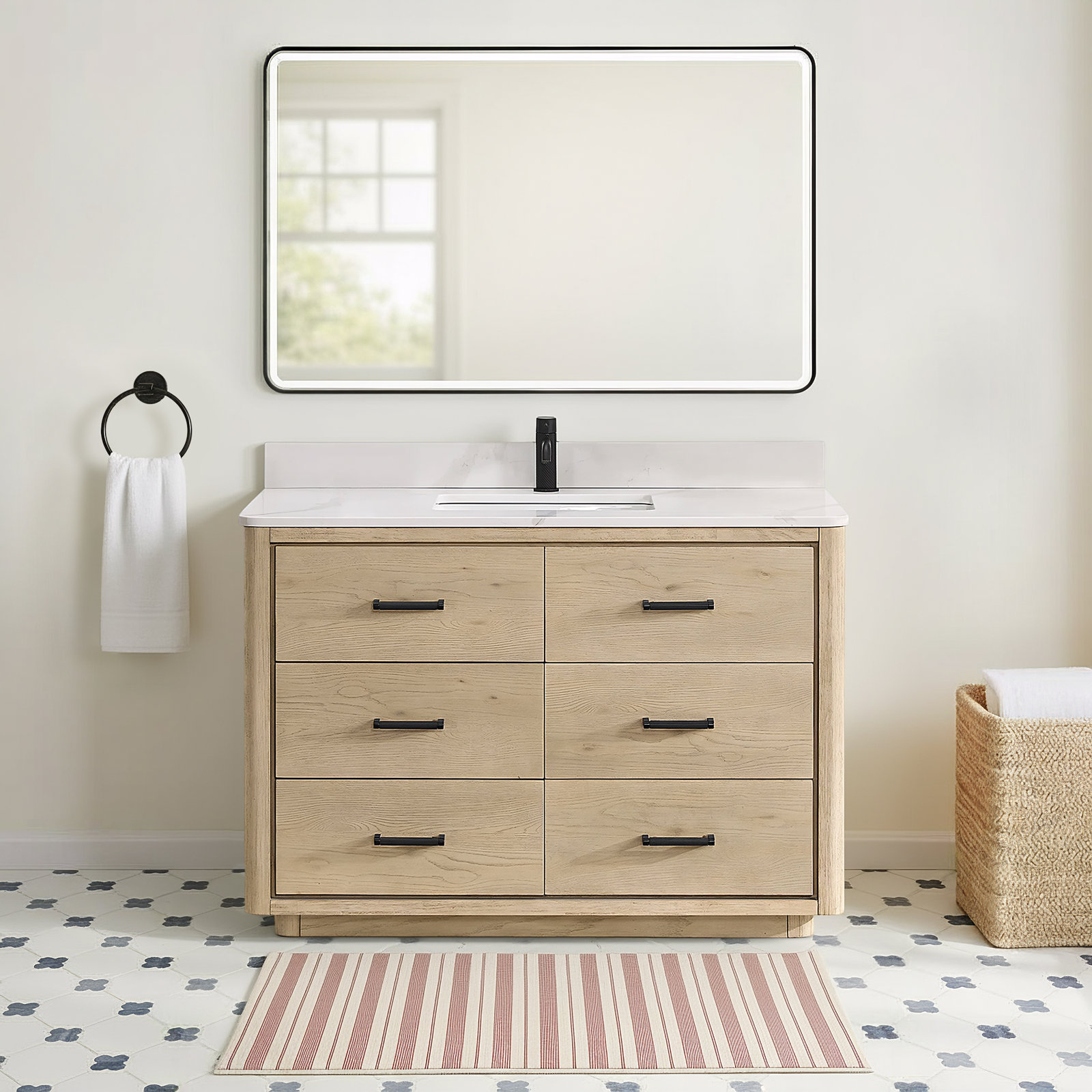 Porto 48'' Single Bathroom Vanity, Natural, Matte Black