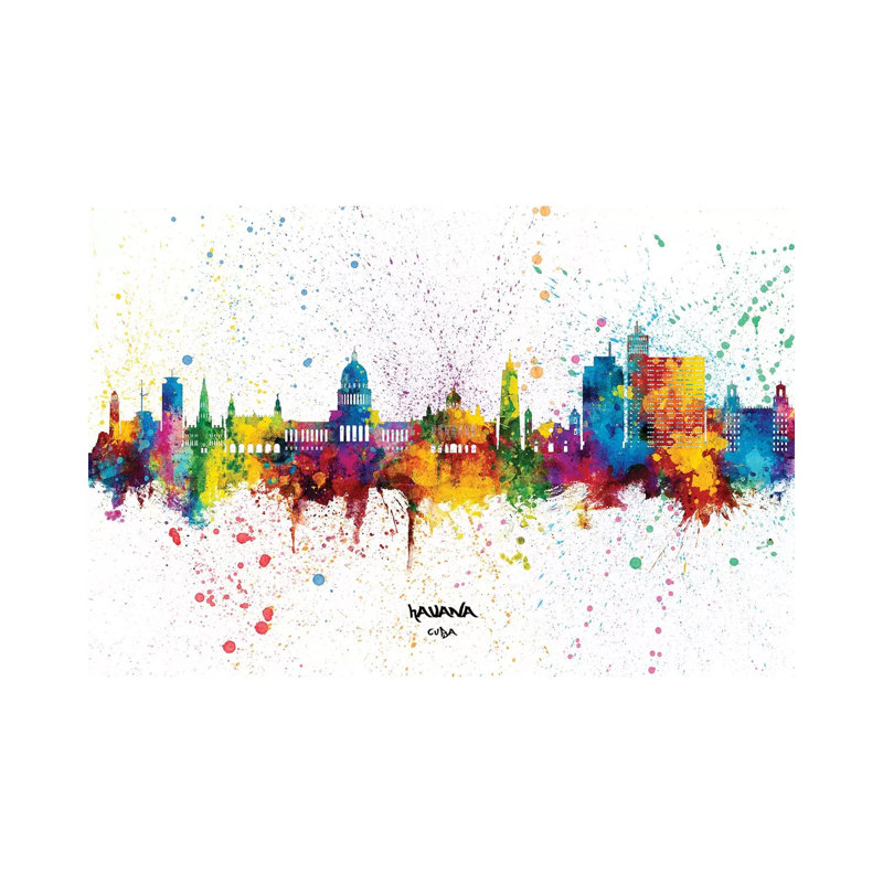 Havana Cuba Skyline Splash by Michael Tompsett - Wrapped Canvas Painting, 20.32 cm H x 30.48 cm W