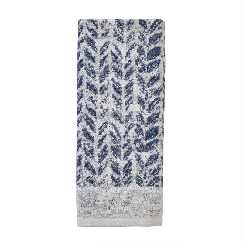 Gracie Oaks Distressed Leaves Hand Towel, Denim Blue