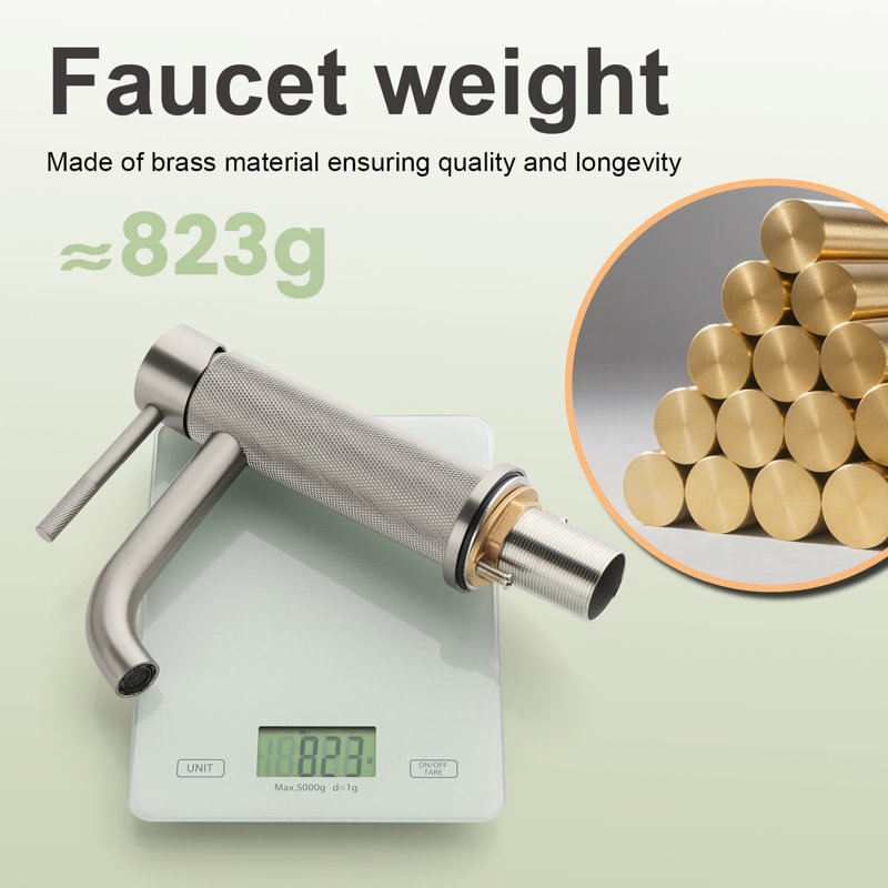 Modern Single - Handle Bathroom Faucet Featuring Geometric Cut Decor, 6.5, Brushed Nickel
