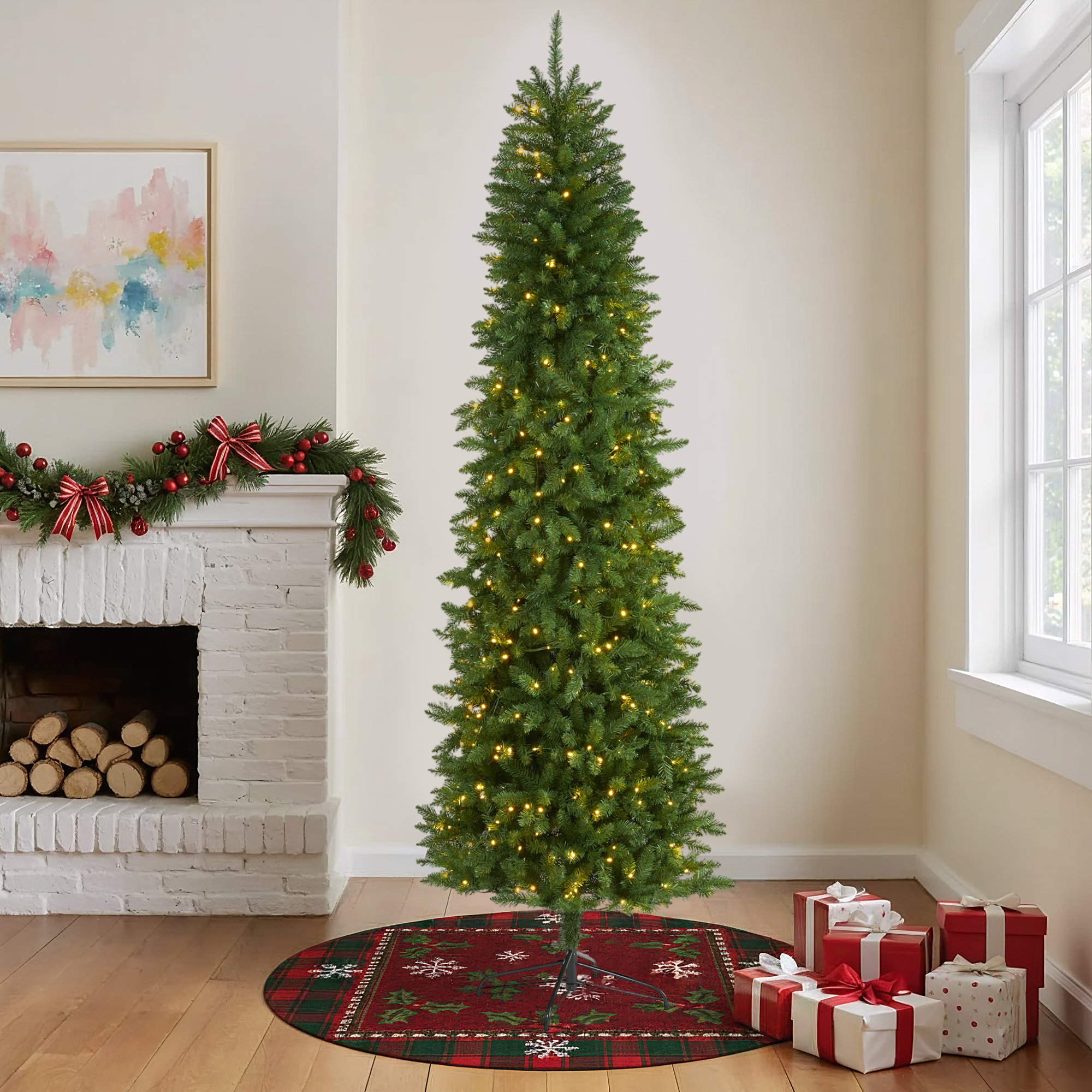 Lighted Artificial Pine Christmas Tree, 8' H