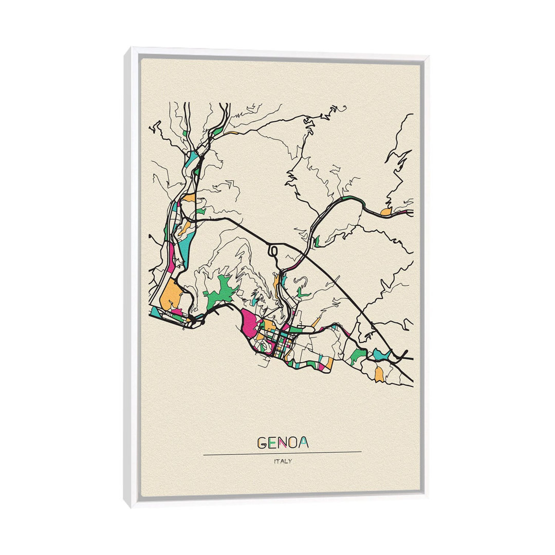 Gerahmtes Leinwandbild Genoa, Italy Map von Ayse Deniz Akerman