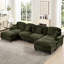 Canapé modulaire 4 places en chenille, avec dossiers en forme de fleur, accoudoirs évasés, jupes plissées à volants et pieds fuselés, nuage confortable avec repose-pieds en forme de U classique